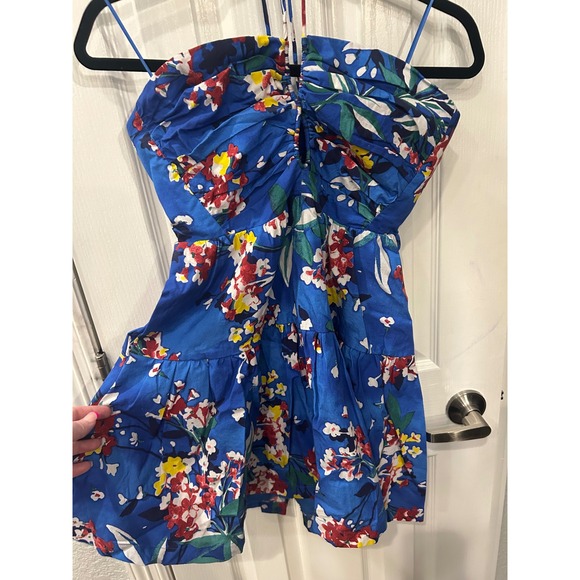 Anthropologie Dresses & Skirts - Anthropologie Halter Dress Blue Floral Smocked Tiered Keyhole Summer Mini